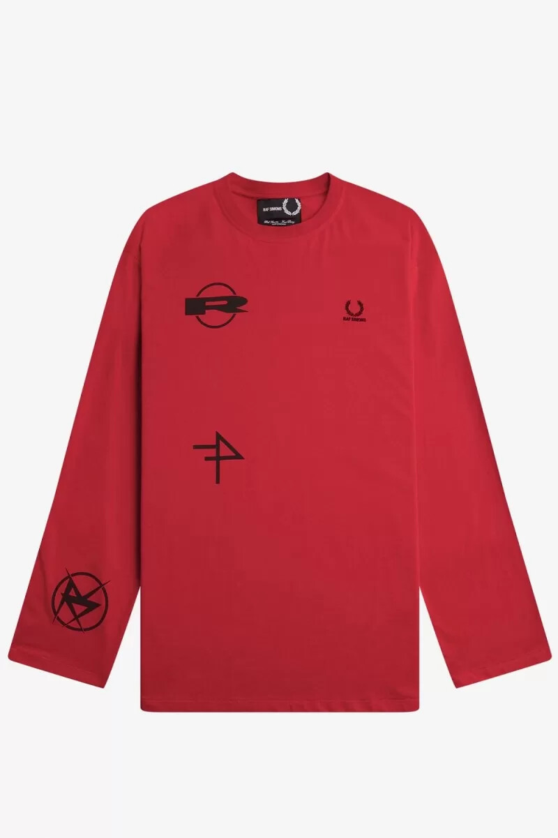 fred perry printed long sleeve mens t-shirt red