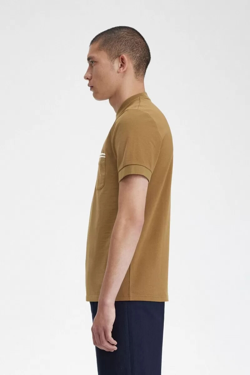 fred perry loopback jersey pocket mens t-shirt brown