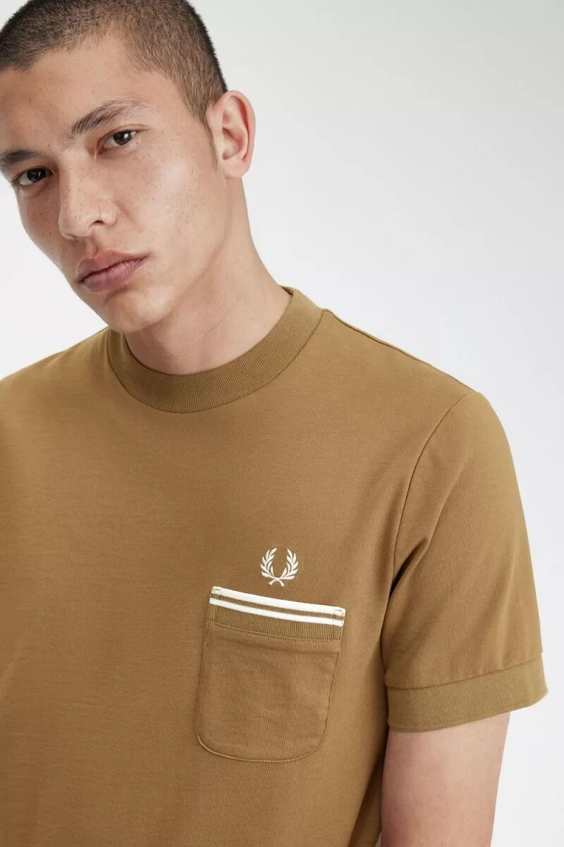 fred perry loopback jersey pocket mens t-shirt brown