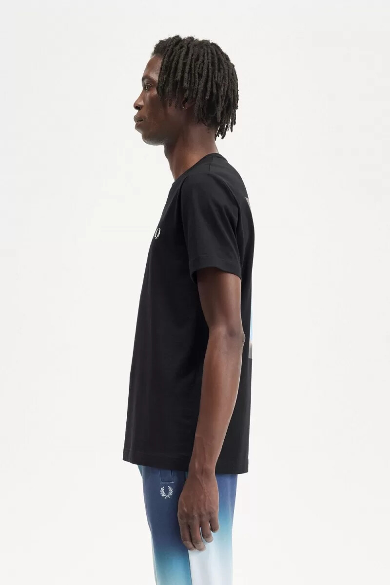 fred perry abstract graphic mens t-shirt black white