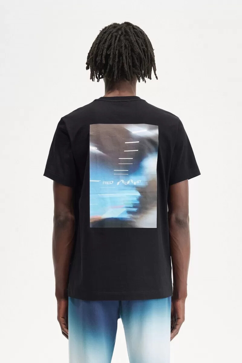 fred perry abstract graphic mens t-shirt black white