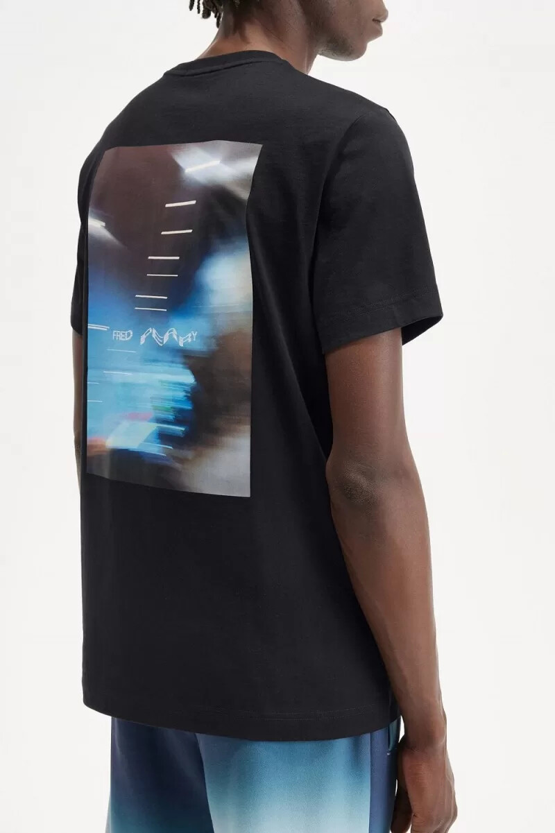 fred perry abstract graphic mens t-shirt black white