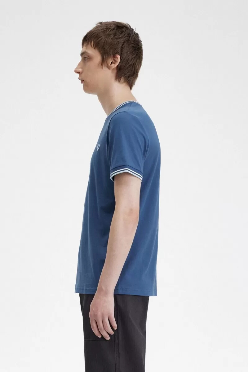 fred perry twin tipped mens t-shirt midnight blue beige light aqua