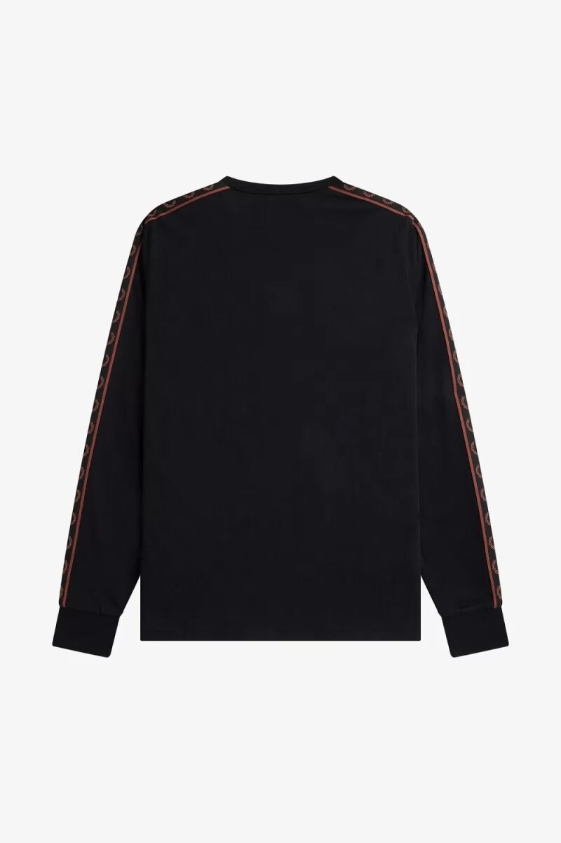 fred perry taped long sleeve mens t-shirt black whisky brown
