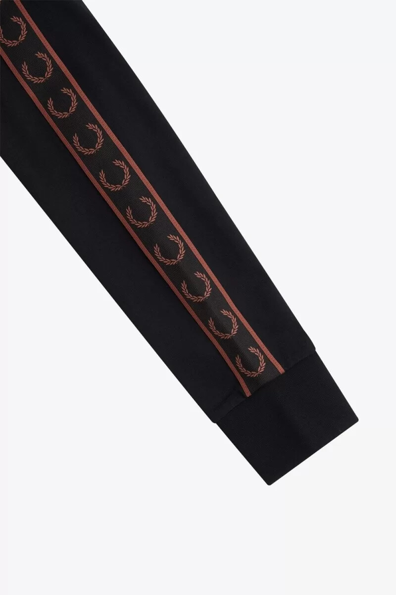 fred perry taped long sleeve mens t-shirt black whisky brown