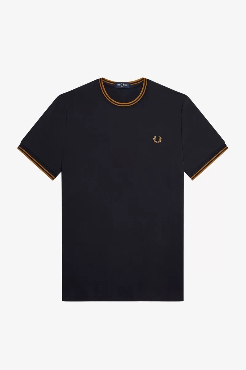 fred perry twin tipped mens t-shirt navy dark coffee
