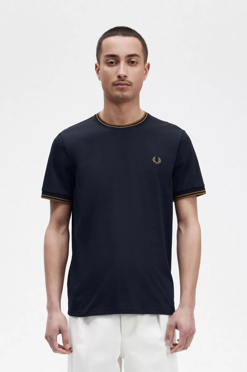 fred perry twin tipped mens t-shirt navy dark coffee