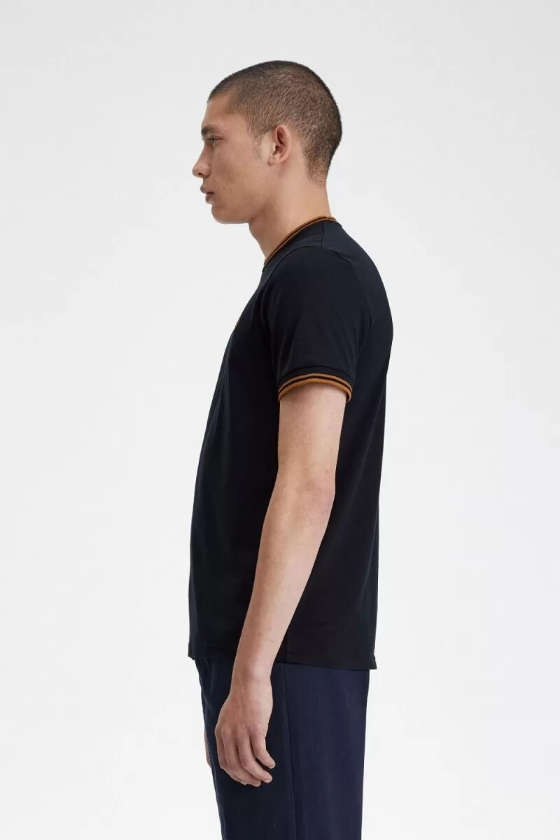 fred perry twin tipped mens t-shirt navy dark coffee