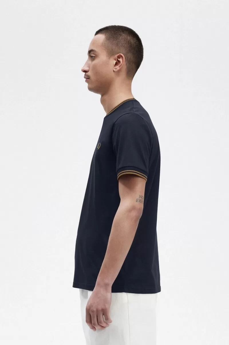 fred perry twin tipped mens t-shirt navy dark coffee