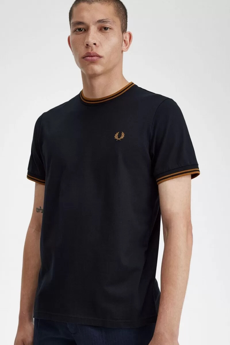 fred perry twin tipped mens t-shirt navy dark coffee