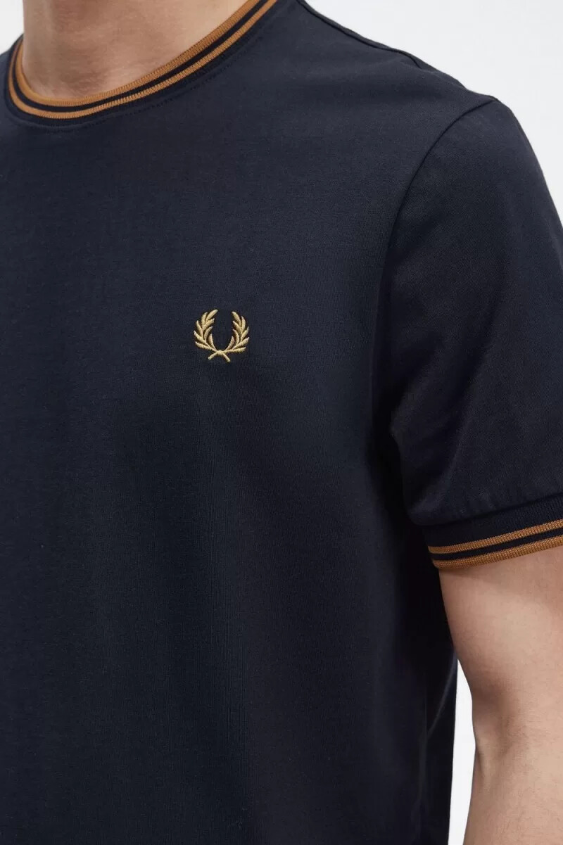 fred perry twin tipped mens t-shirt navy dark coffee