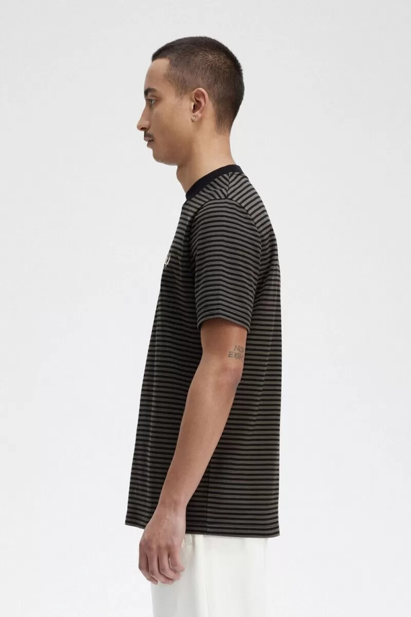 fred perry fine stripe heavyweight mens t-shirt black field green