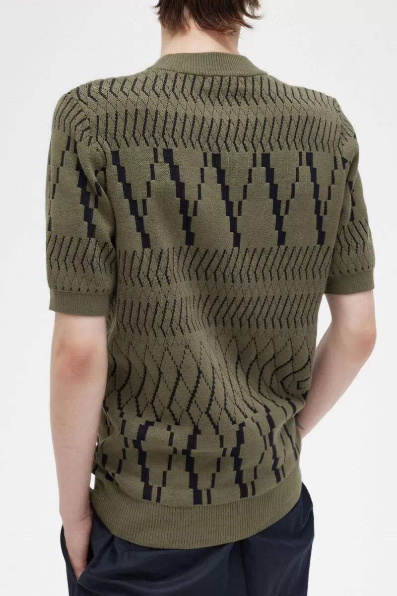 fred perry argyle panel knitted mens t-shirt uniform green