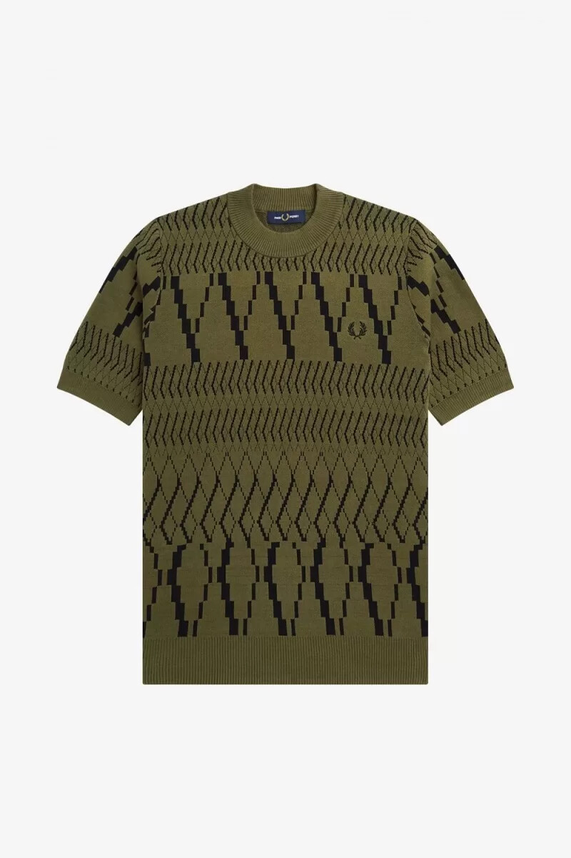 fred perry argyle panel knitted mens t-shirt uniform green
