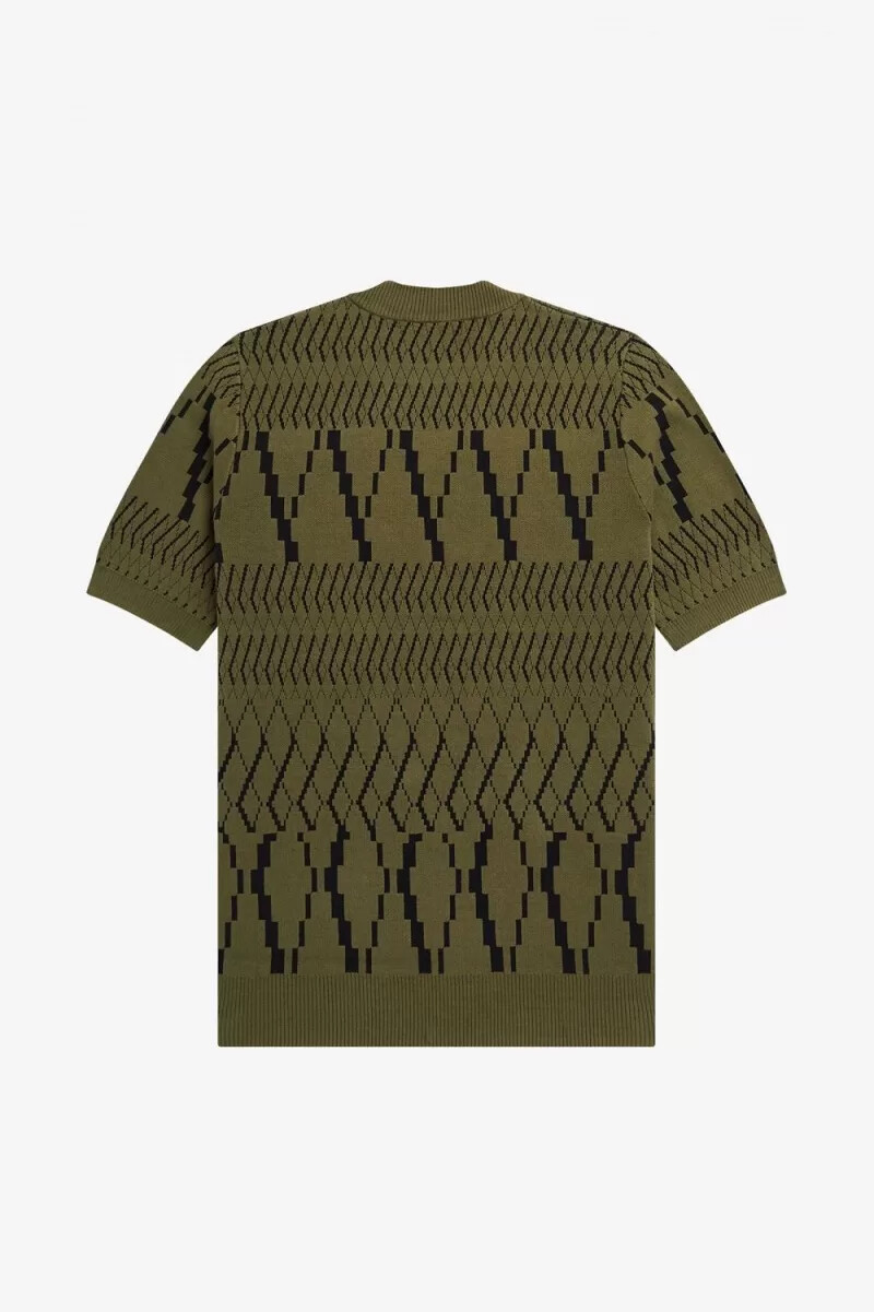 fred perry argyle panel knitted mens t-shirt uniform green