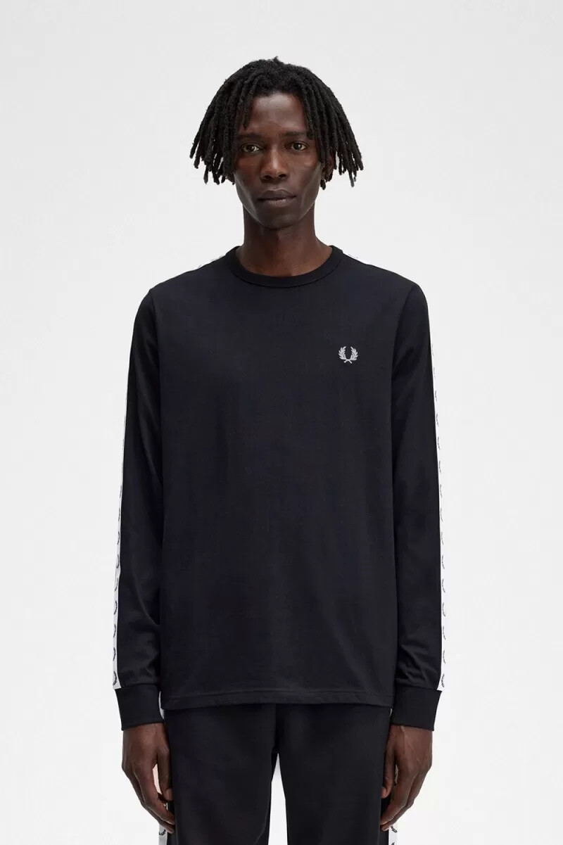 fred perry taped long sleeve mens t-shirt black