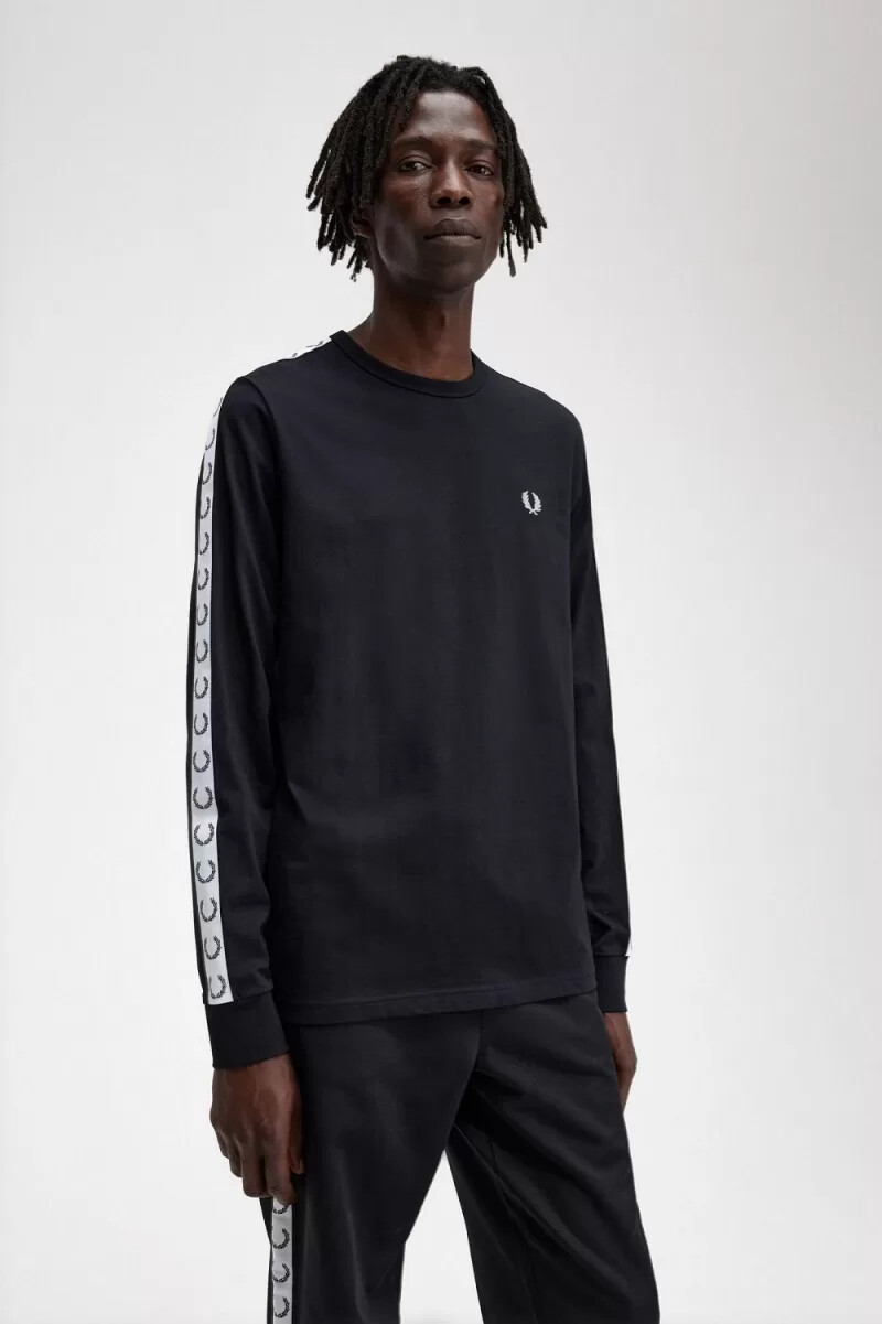 fred perry taped long sleeve mens t-shirt black