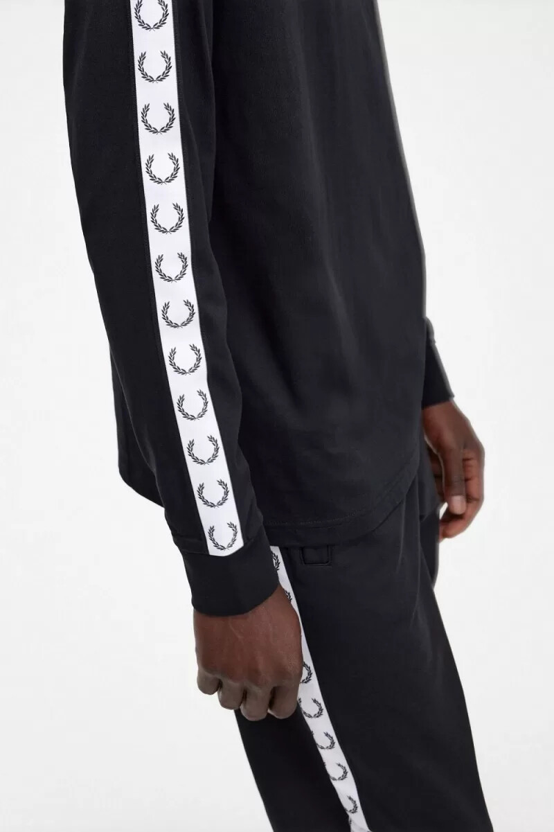 fred perry taped long sleeve mens t-shirt black
