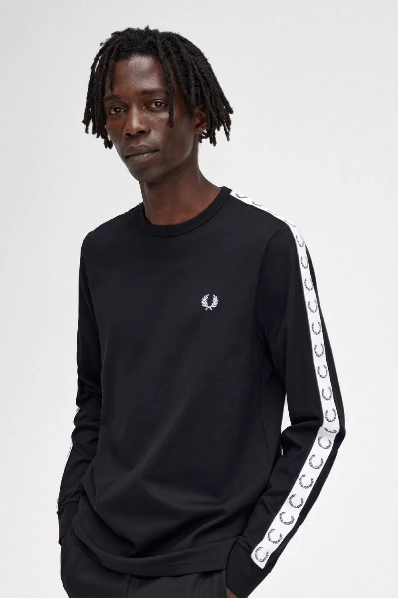 fred perry taped long sleeve mens t-shirt black