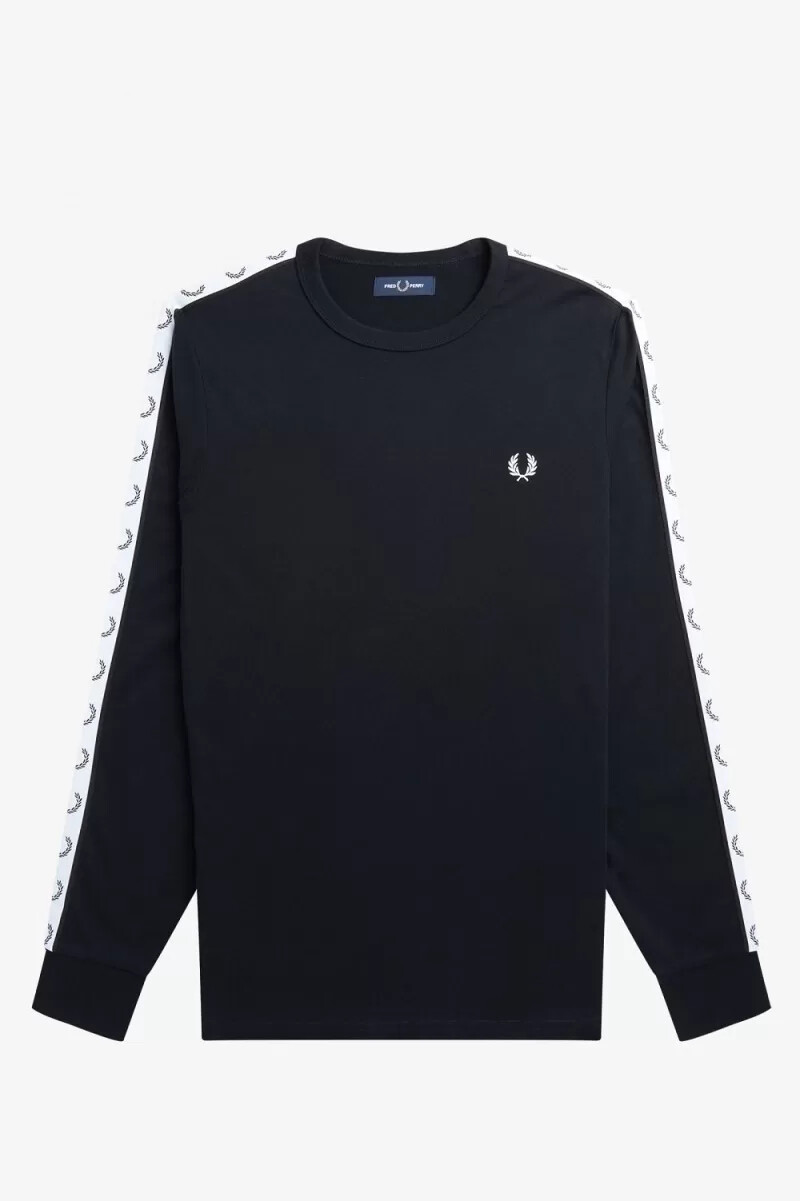 fred perry taped long sleeve mens t-shirt black