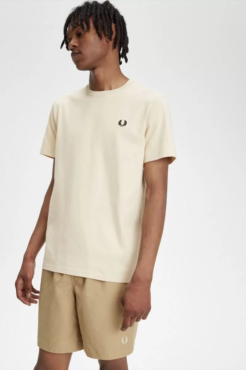 fred perry crew neck mens t-shirt oatmeal black