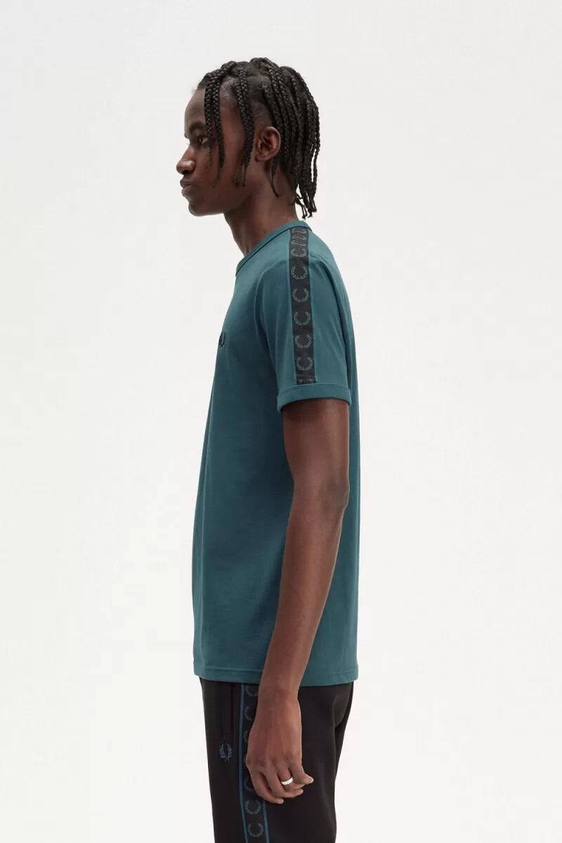 fred perry contrast tape ringer mens t-shirt petrol blue black