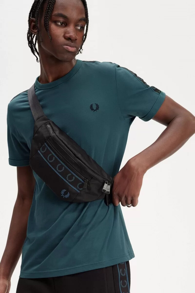 fred perry contrast tape ringer mens t-shirt petrol blue black