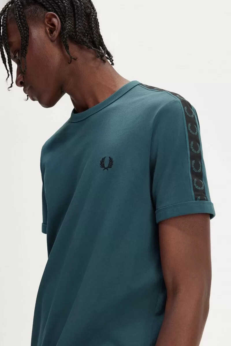 fred perry contrast tape ringer mens t-shirt petrol blue black
