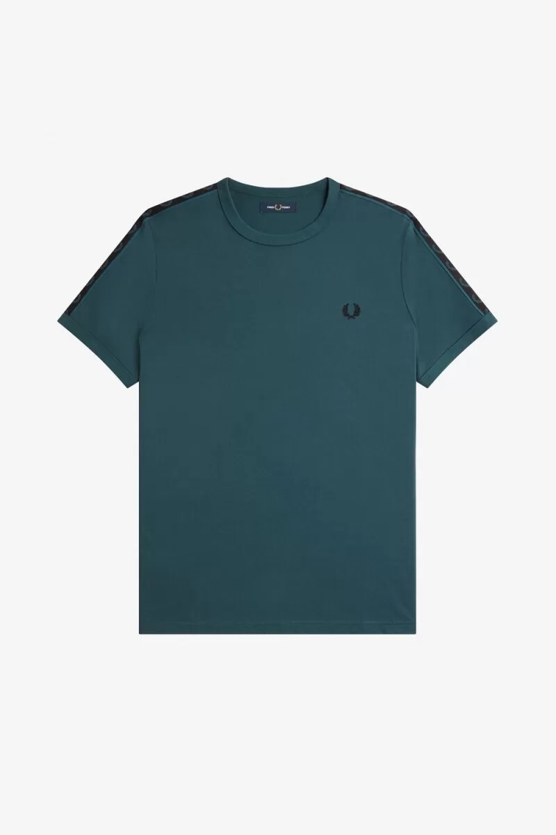 fred perry contrast tape ringer mens t-shirt petrol blue black