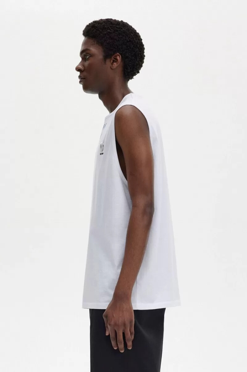 fred perry printed vest mens t-shirt white
