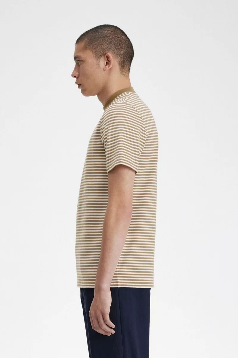 fred perry fine stripe heavyweight mens t-shirt snow white green