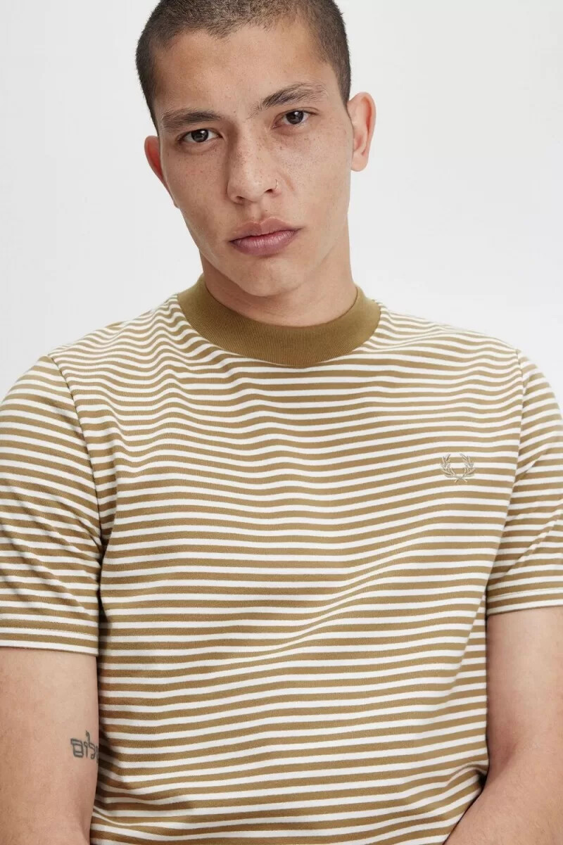 fred perry fine stripe heavyweight mens t-shirt snow white green