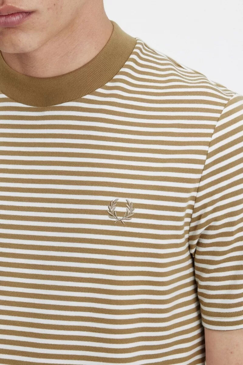 fred perry fine stripe heavyweight mens t-shirt snow white green