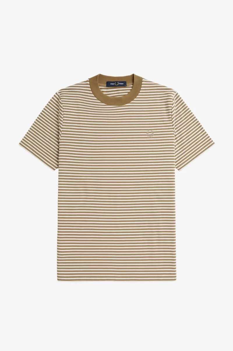 fred perry fine stripe heavyweight mens t-shirt snow white green