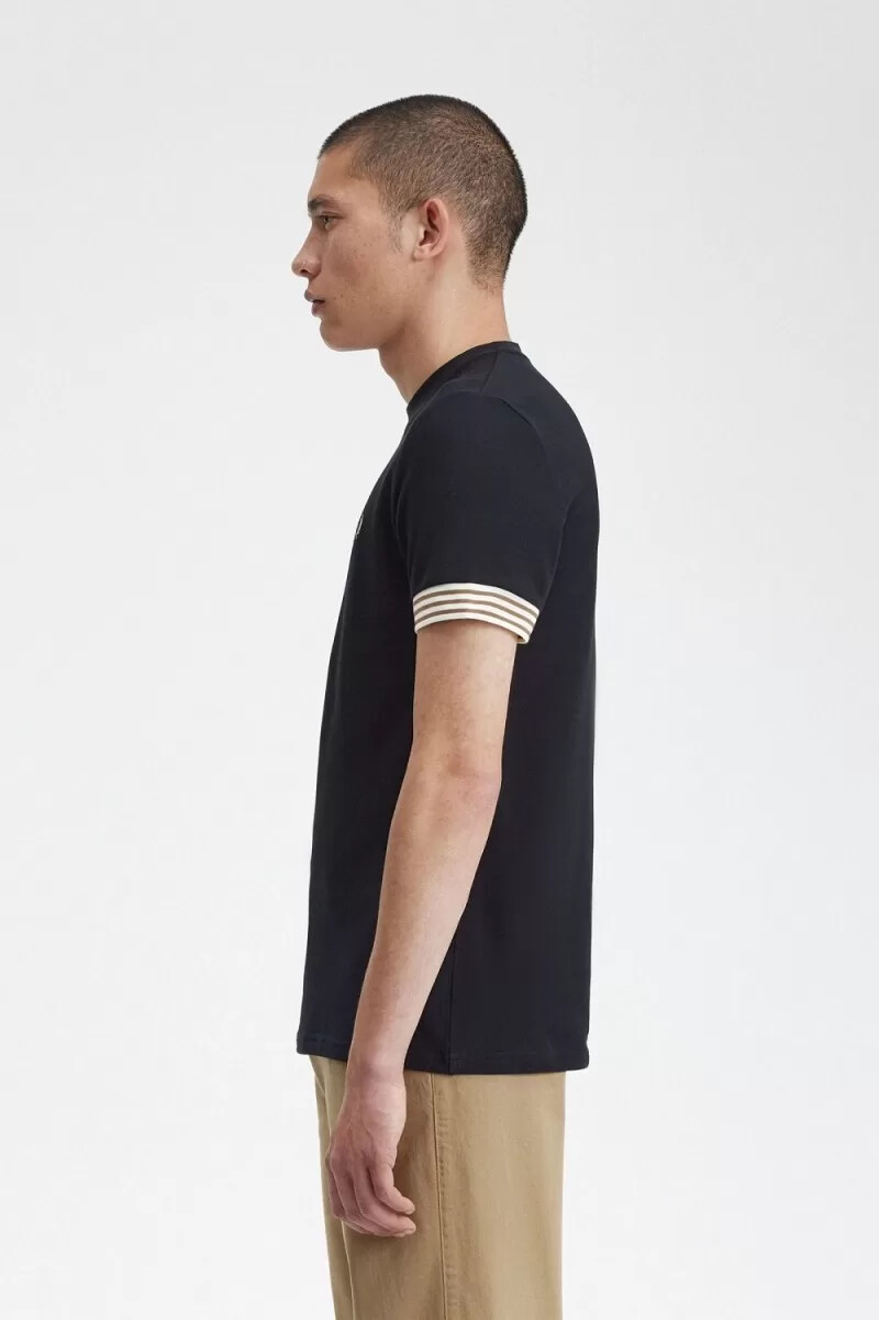 fred perry striped cuff mens t-shirt black