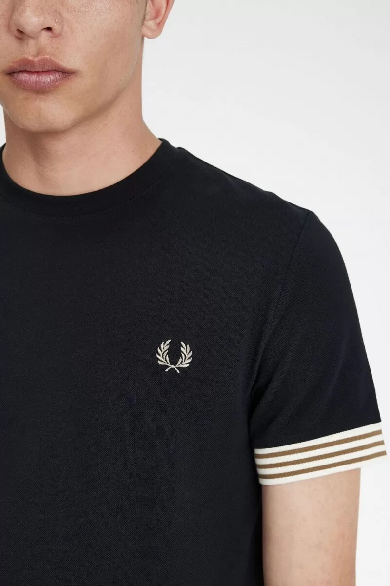 fred perry striped cuff mens t-shirt black