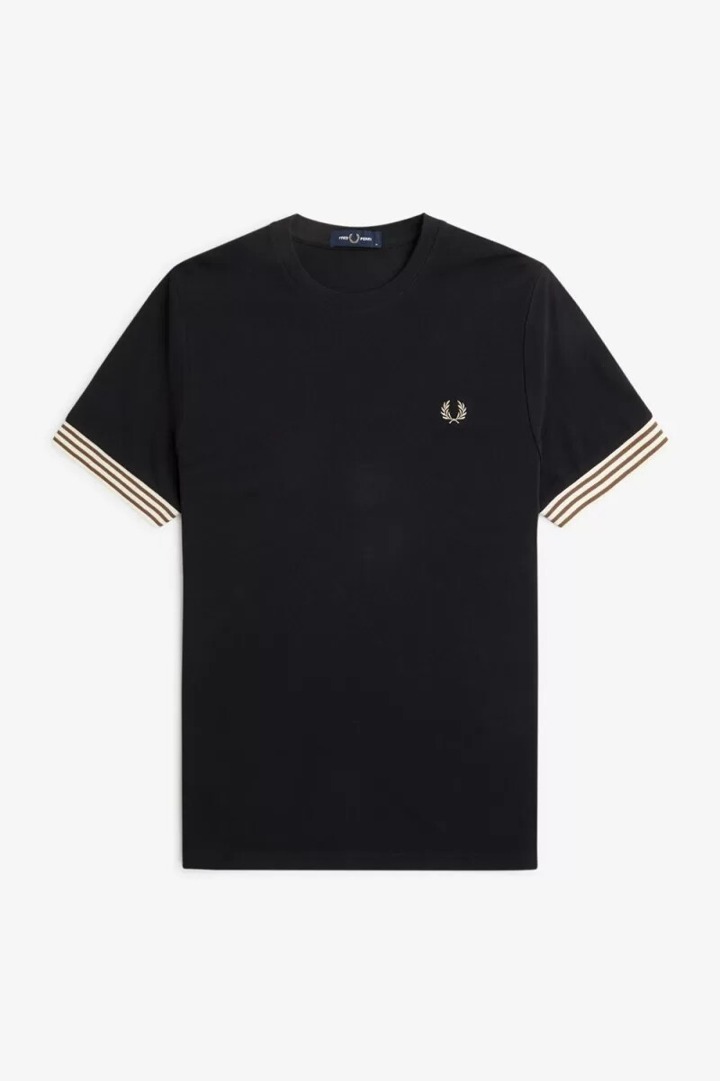 fred perry striped cuff mens t-shirt black
