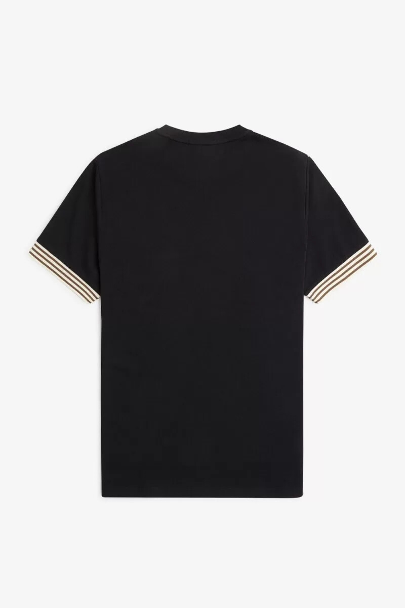 fred perry striped cuff mens t-shirt black