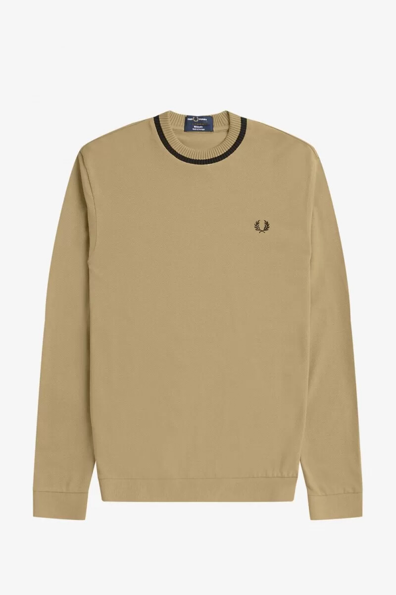fred perry long sleeve piqué mens t-shirt khaki
