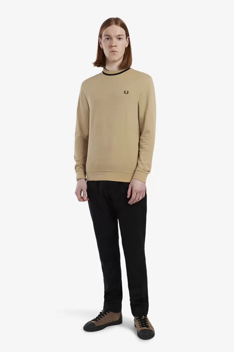 fred perry long sleeve piqué mens t-shirt khaki