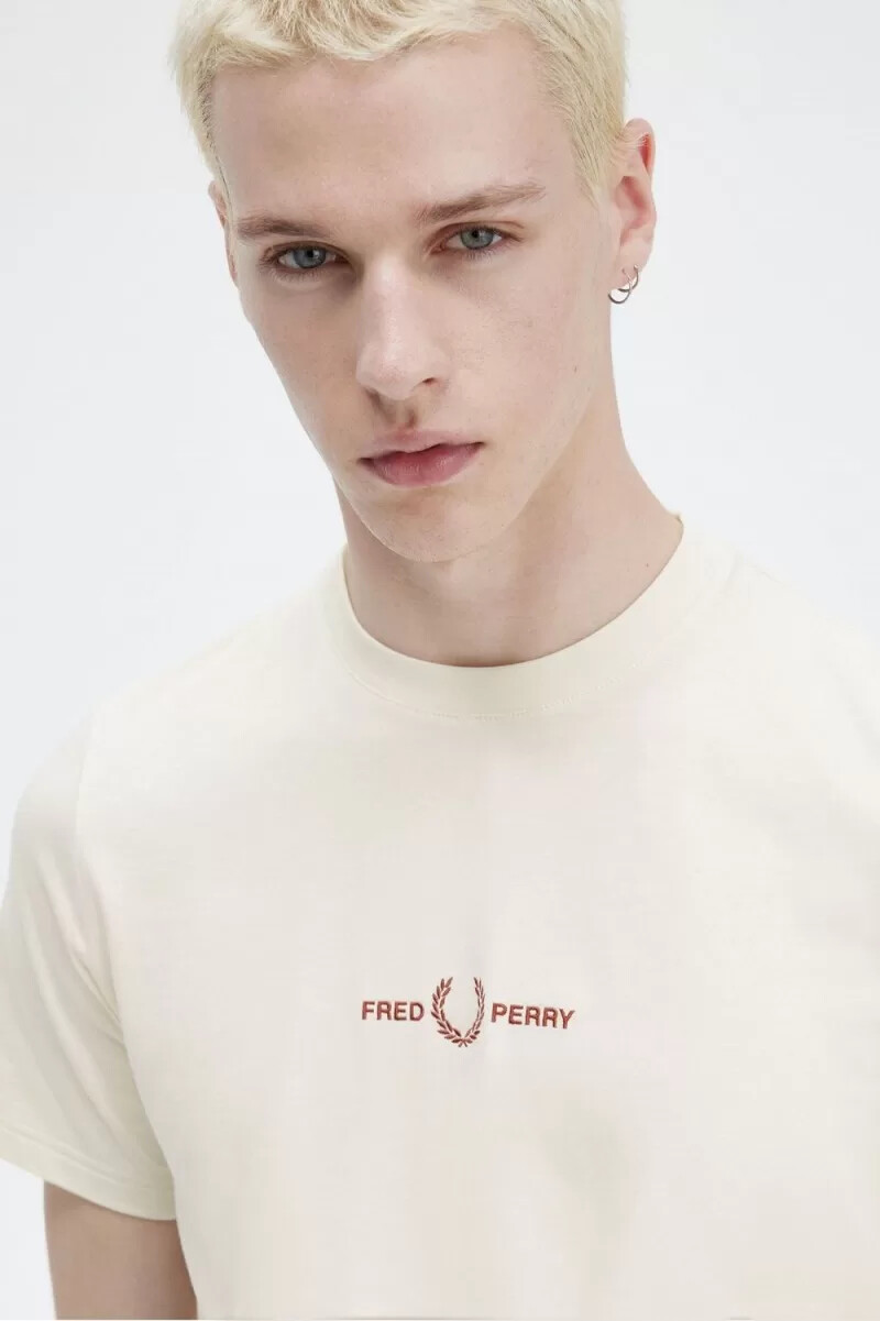 fred perry embroidered mens t-shirt beige