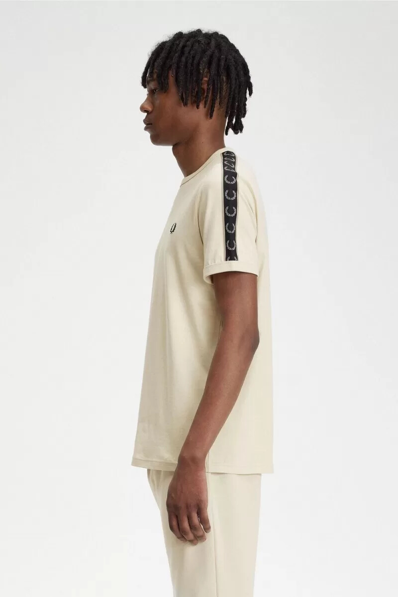fred perry contrast tape ringer mens t-shirt oatmeal warm grey