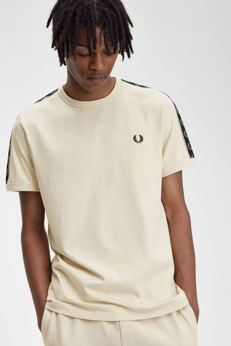 fred perry contrast tape ringer mens t-shirt oatmeal warm grey