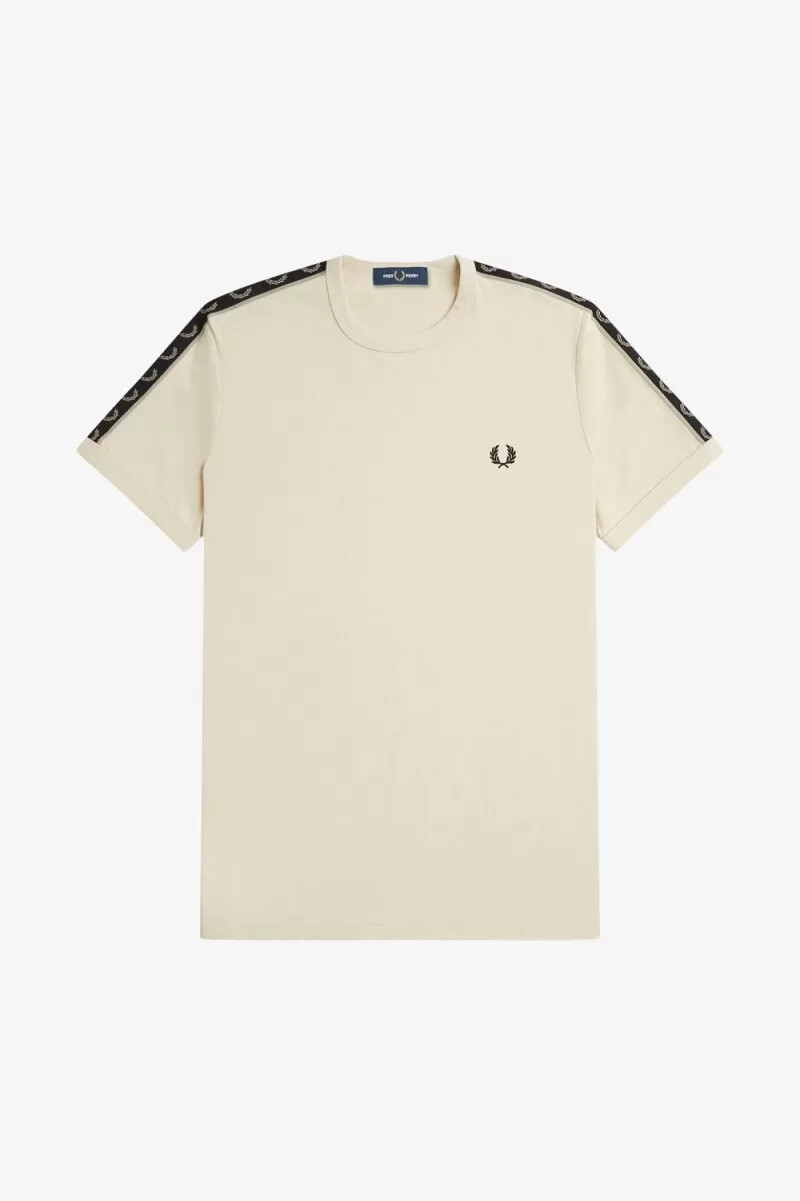 fred perry contrast tape ringer mens t-shirt oatmeal warm grey