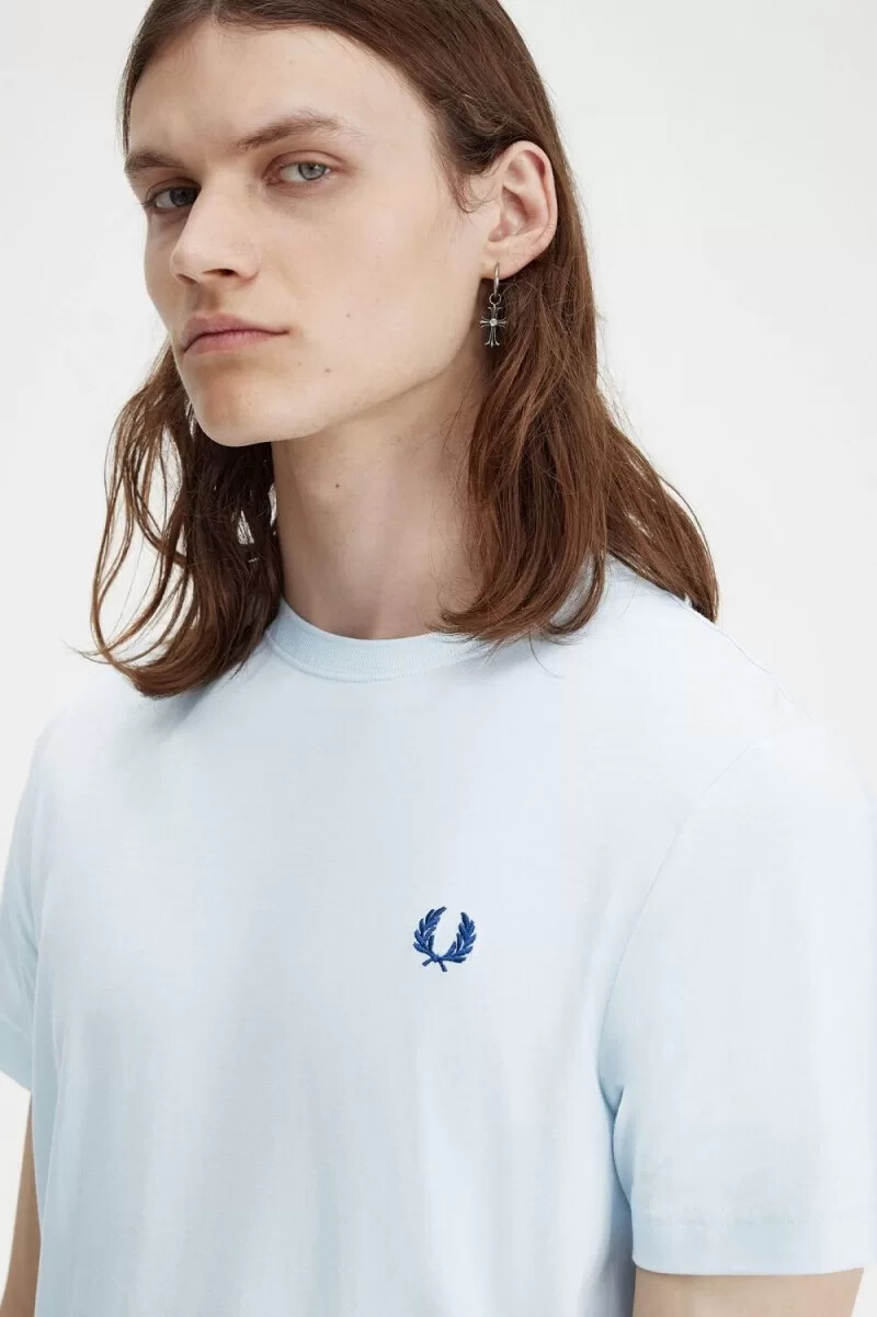 fred perry crew neck mens t-shirt light aqua midnight blue