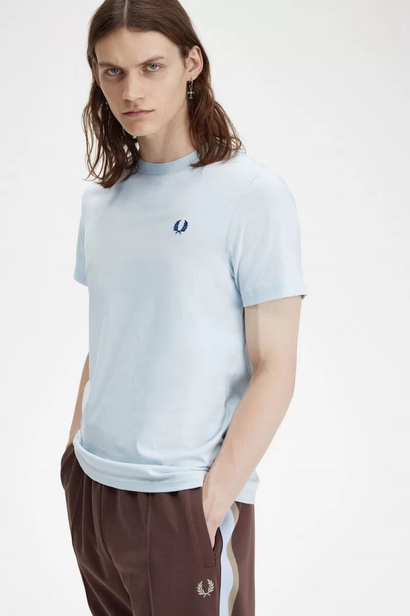 fred perry crew neck mens t-shirt light aqua midnight blue