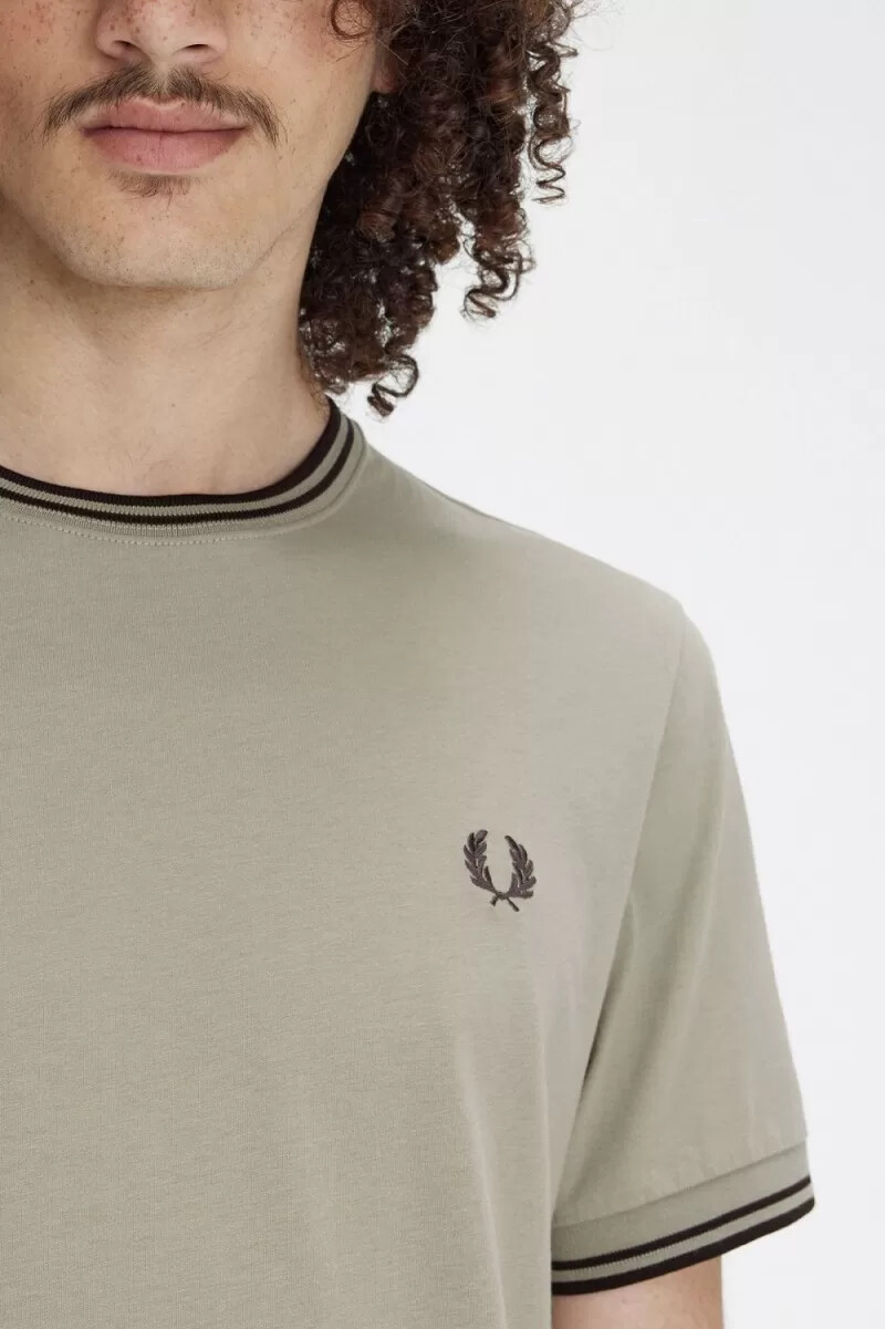 fred perry twin tipped mens t-shirt warm grey dark red