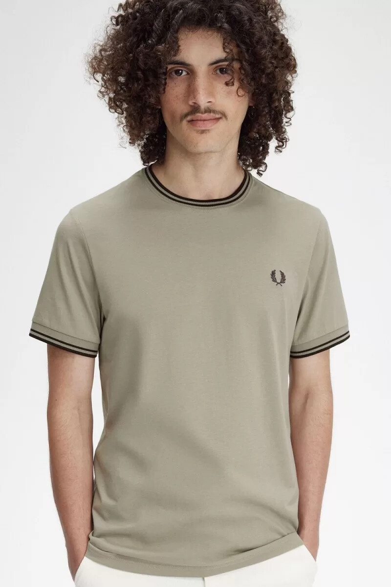 fred perry twin tipped mens t-shirt warm grey dark red