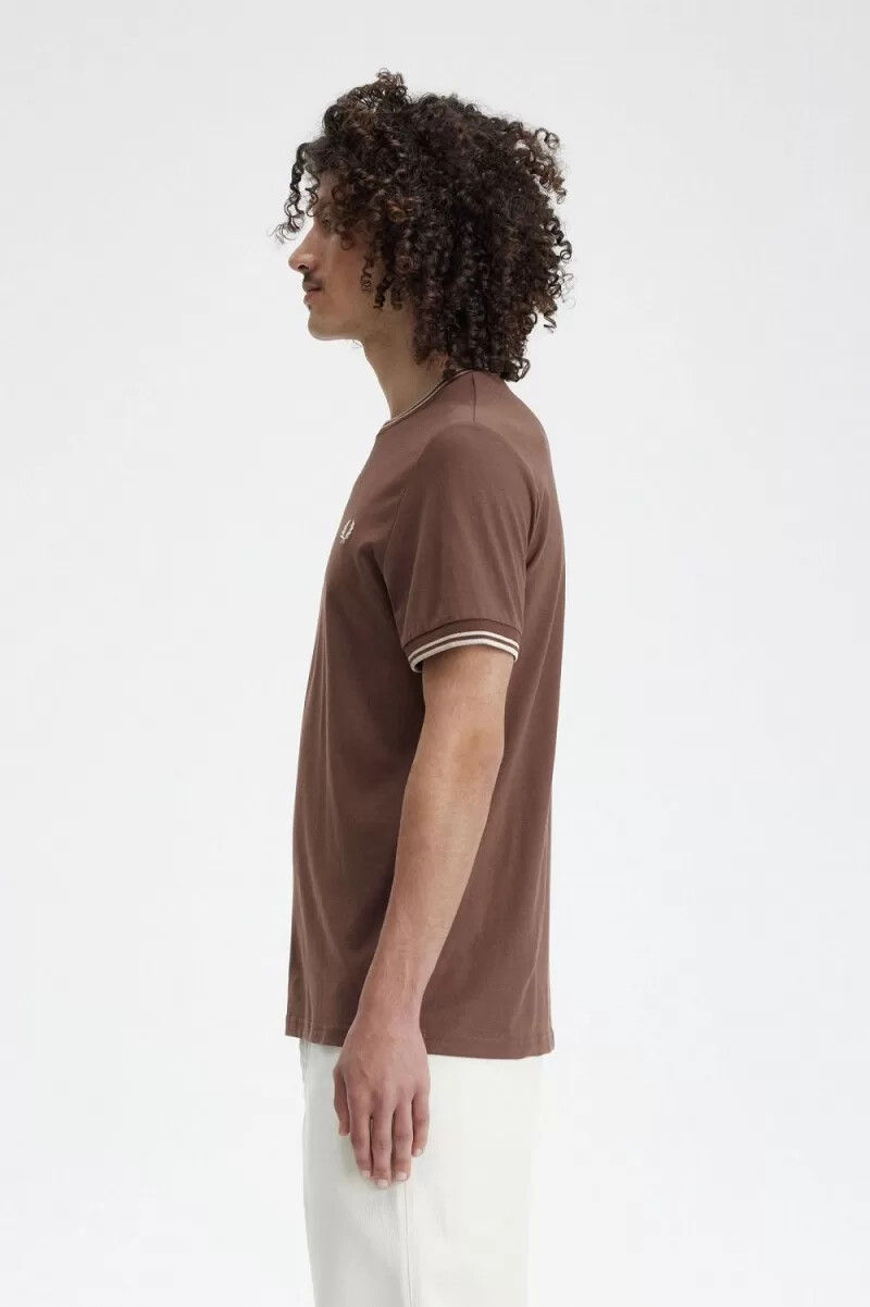 fred perry twin tipped mens t-shirt dark red warm grey