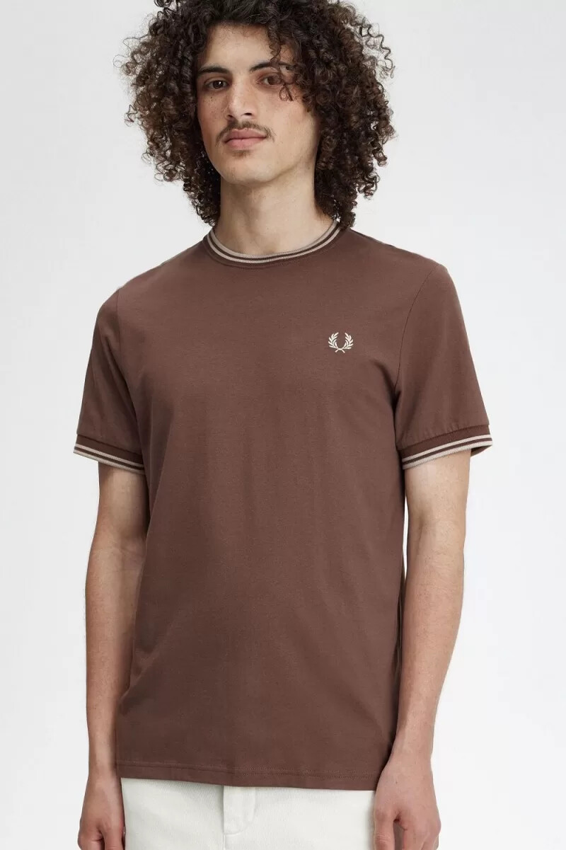 fred perry twin tipped mens t-shirt dark red warm grey